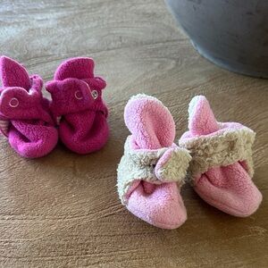 Zutano Pink Plush Baby Booties with Cream Trim Duo